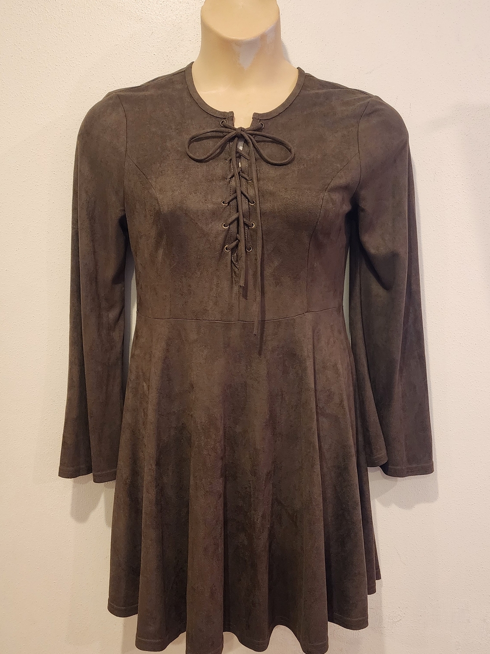 She + Sky Lace-Up Long Sleeve Fit & Flare